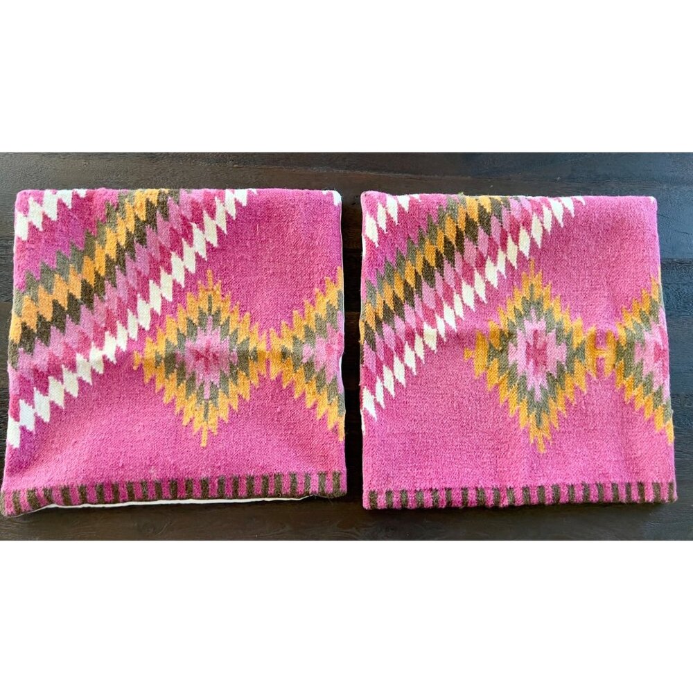 Native Southwestern Print Pink Wool Blend Pillow Covers Set Of 2 New